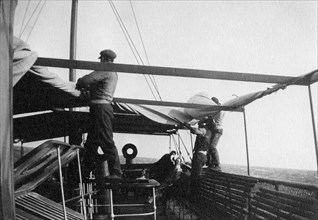 greece, boat on itea gulf, 1912