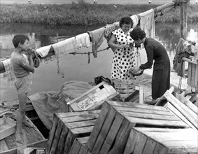 canale di brenta, barca dell'ortolano e le donne fanno la spesa, 1957