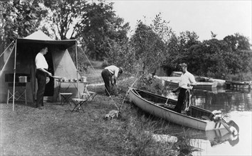camping, fishermen, 1930