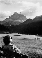 italie, veneto, lac misurina et les pics de lavaredo, 1955
