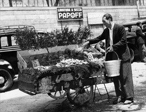 italie, campanie, naples, vendeur de rue, 1956