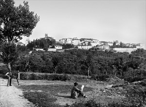 italie, toscane, bibbiena, vue de la ville, 1910 1920