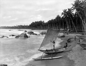asie, sri lanka, la plage près de colombo à ceylan, 1910