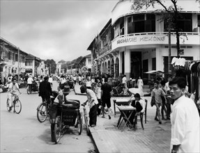 cambodge, pnom penh, vue du quartier chinois, 1957