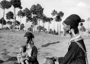 asie, birmanie, femmes padaung dans les environs de kayan, 1959