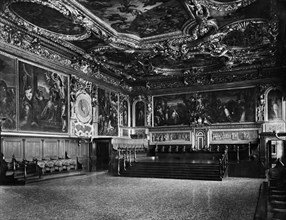 italie, venise, venise, intérieur du palais ducal, salle du sénat, 1920 1930