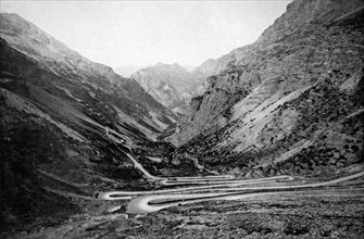 italie, lombardie, vue de la route de stelvio et du groupe d'ortles, 1911