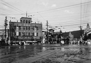 giappone, kyoto, crocevia vicino al quartiere gion a kyoto, 1920 1930