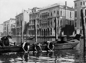 italia, venezia, pulitori di seppie a lavoro, 1900 1910