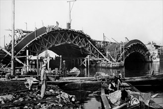 italie, venise, extension du pont mestre - venise, 1932