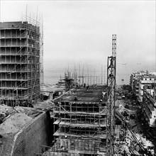 asie, chine, hong kong, chantiers d'extension de la ville, 1958
