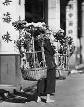 hong kong, vendeur ambulant de fleurs, 1962