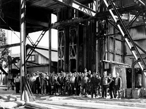 america, california, minatori all'uscita dalla miniera di north star, 1930