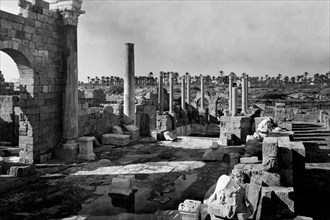africa, libia, leptis magna, veduta delle rovine, 1910 1920