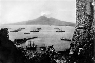 campania, castellamare di stabia, veduta del golfo di napoli e del vesuvio, 1900 1910