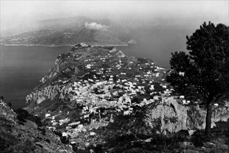 italie, campanie, île de capri, panorama, 1955