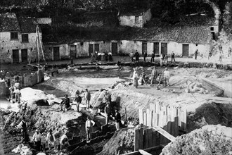 italie, campanie, caposele, excavation et construction de canaux collecteurs pour les sources, 1900 1910