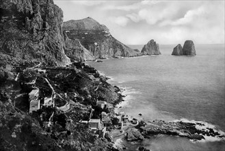 italie, campanie, île de capri, panorama côtier, 1910 1920