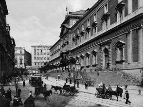 italia, campania, napoli, facciata del museo archeologico nazionale, 1900 1910