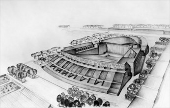 italia, campania, napoli, triennale d'oltremare, disegno del progetto del teatro all'aperto, 1940