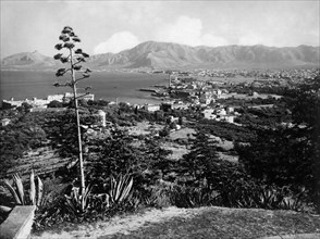 italie, sicile, palerme, panorama de la villa belmonte, 1910 1920