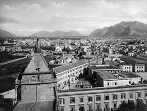 italie, sicile, palerme, panorama du palais royal vers monte pellegrino et capo gallo, 1910 1920