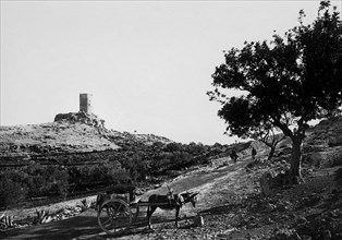 europe, italie, sicile, bagheria, vue avec la tour du cap mongerbino, 1920 1930