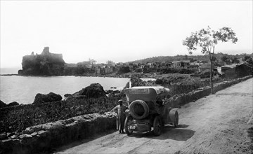 europe, italie, sicile, catane, aci castello, panorama, 1910 1920