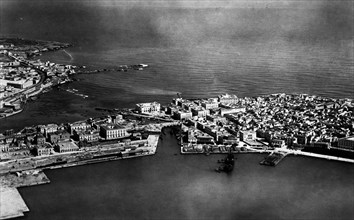 italie, sicile, vue aérienne de syracuse, 1927