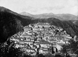 europa, italie, calabre, mormanno, panorama de la ville, 1920 1930