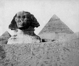 africa, egitto, il cairo, la sfinge di giza e la piramide di chefren, 1910 1920
