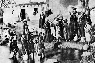 afrique, égypte, le caire, porteurs d'eau recueillis sur le nil, 1878