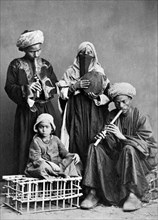 africa, egitto, il cairo, gruppo di suonatori, 1878
