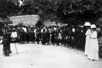 africa, congo belga, danza di benvenuto, 1910