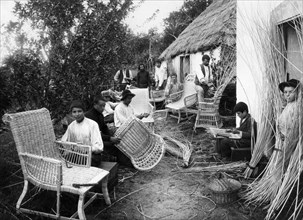 europe, portugal, île de madère, funchal, meubles artisanaux en osier, années 1920 1930