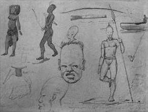 afrique, dessins d'explorateurs anthropologiques, africains indigènes, 1910 1920