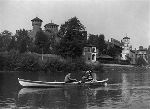 europe, italie, turin, château et village médiéval, 1910