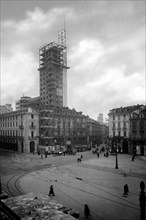 europa, italie, turin, le gratte-ciel en construction, 1920