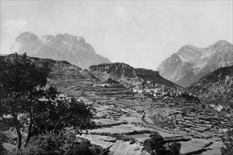 europe, italie, abruzzes, pietracamela, panorama, 1910 1920