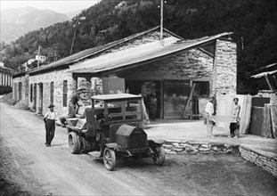 station de téléphérique, carrière d'ardoise, cicagna, ligurie, italie 1930