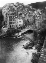 panorama, riomaggiore, ligurie, italie, 1950