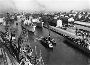 industrial harbour, livorno, tuscany, italy 1965