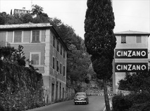 route d'aurelia, ruta di camogli, ligurie, italie, 1955