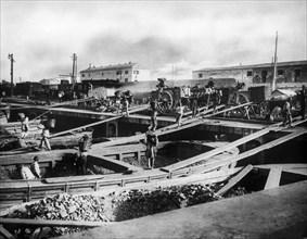 chargement de charbon au port, Gênes, Ligurie, Italie, 1910