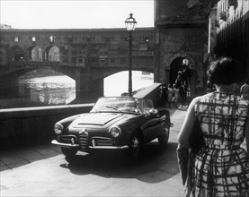 lungarno archibusieri, ponte vecchio, florence, toscane, italie, 1965