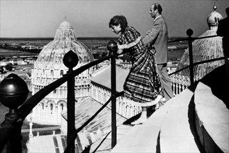 italie, toscane, pise, vue de la tour, 1949