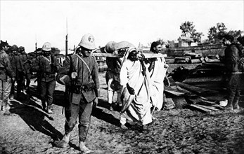 Guerre italo-turque, tripolitaine, transport de blessés, 1912