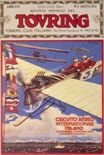 couverture du magazine tci, août 1910, pour stimuler l'aviation, le tci encourage et soutient également les courses aériennes