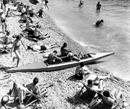 capri, touristes à la mer, 1950-1960