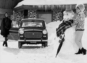 dans la neige avec la fiat 1100 d, 1963